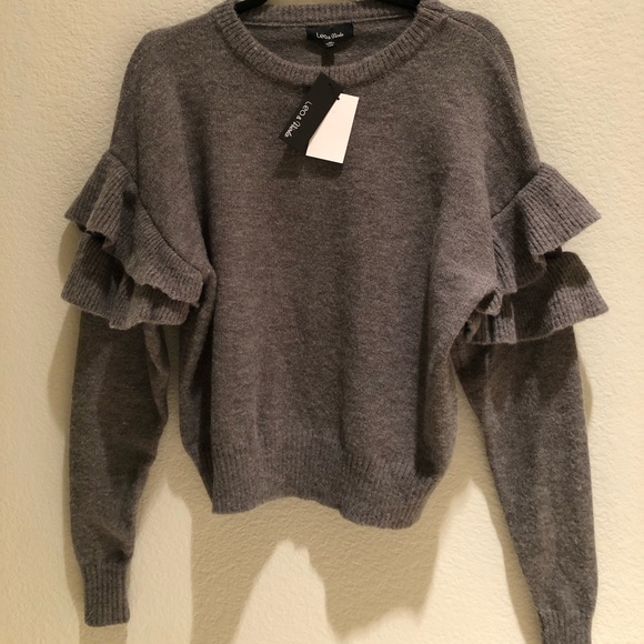Lea & Viola Ruffle Sleeve Gray Sweater - Picture 3 of 3